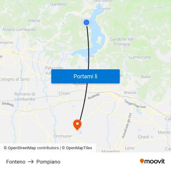 Fonteno to Pompiano map