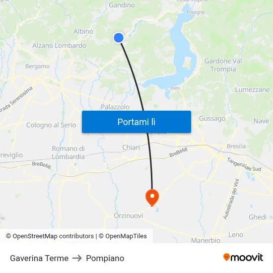 Gaverina Terme to Pompiano map