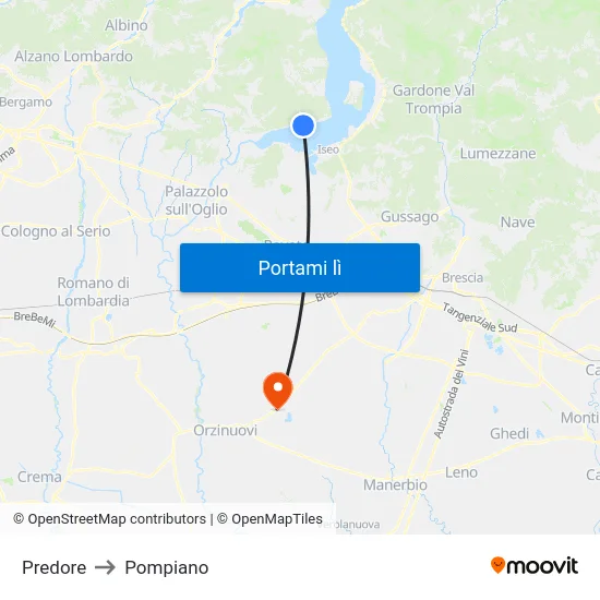 Predore to Pompiano map