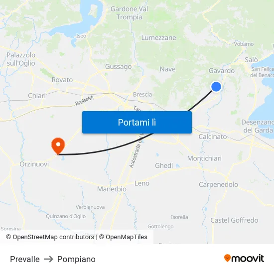 Prevalle to Pompiano map