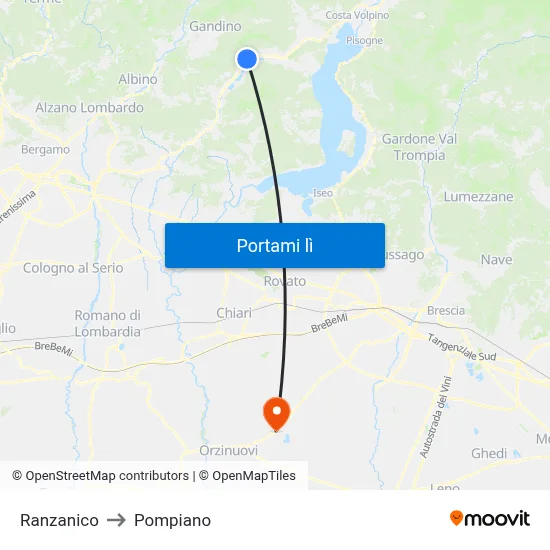 Ranzanico to Pompiano map
