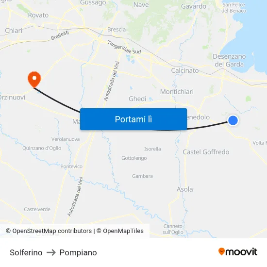 Solferino to Pompiano map