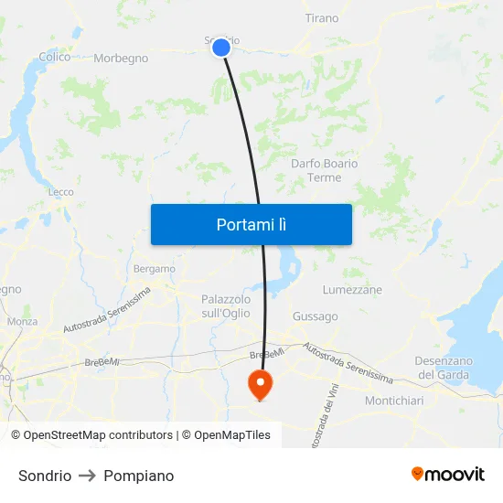 Sondrio to Pompiano map