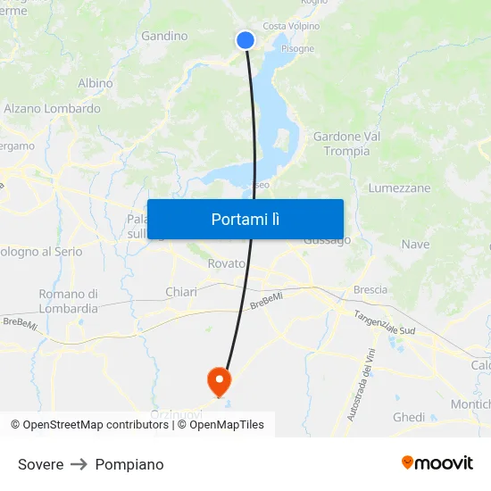 Sovere to Pompiano map