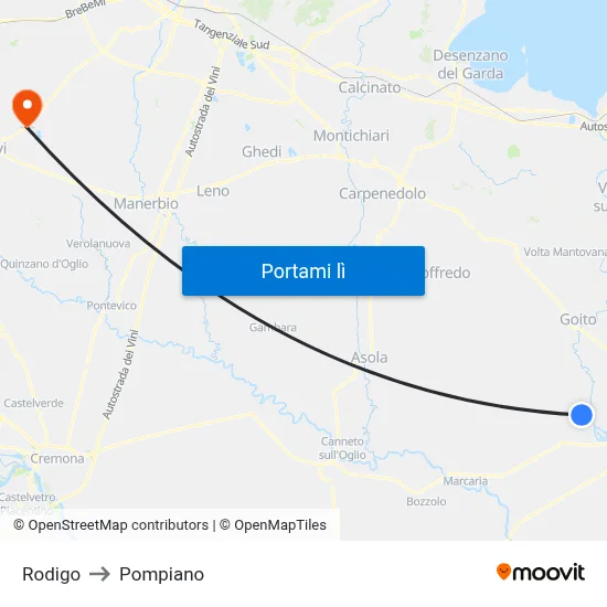 Rodigo to Pompiano map