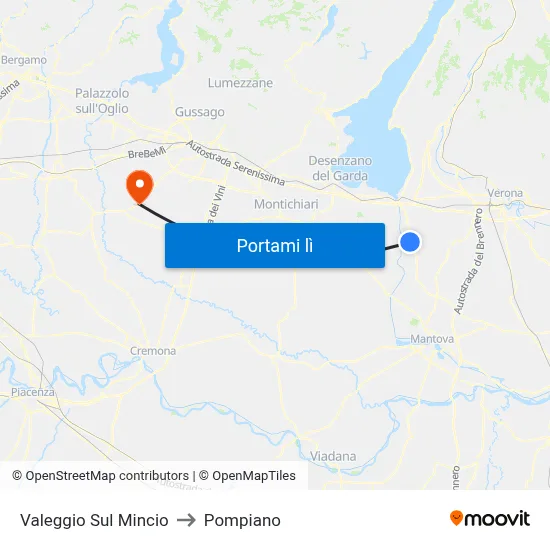 Valeggio Sul Mincio to Pompiano map