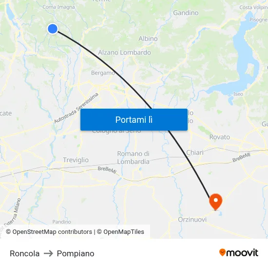 Roncola to Pompiano map