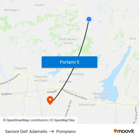 Saviore Dell' Adamello to Pompiano map