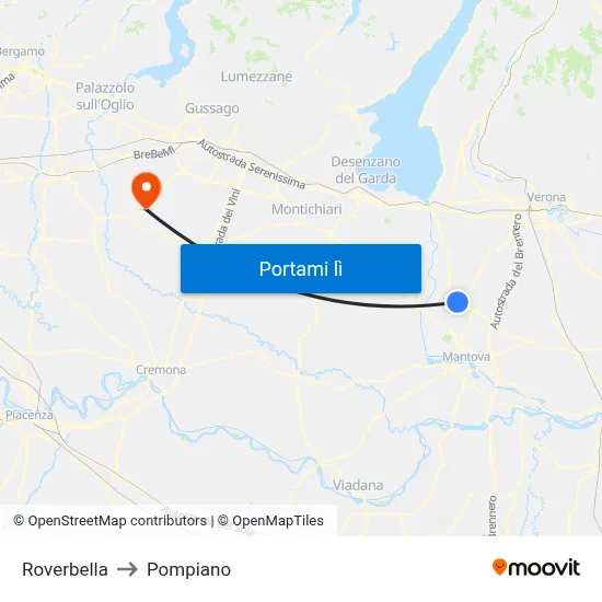 Roverbella to Pompiano map