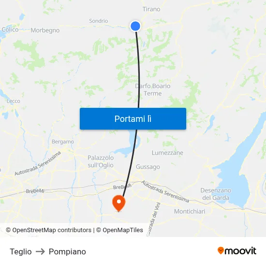 Teglio to Pompiano map