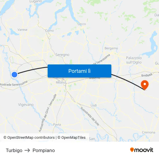 Turbigo to Pompiano map