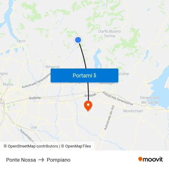 Ponte Nossa to Pompiano map
