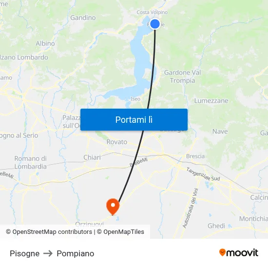 Pisogne to Pompiano map
