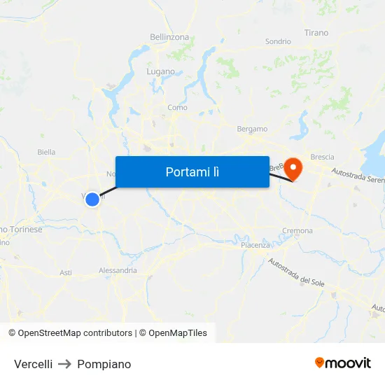 Vercelli to Pompiano map