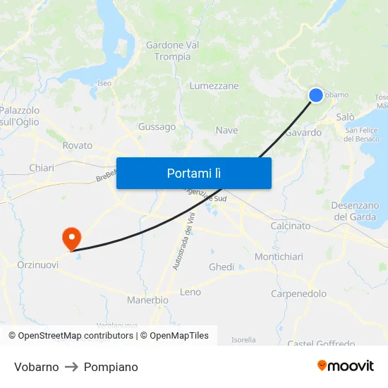 Vobarno to Pompiano map