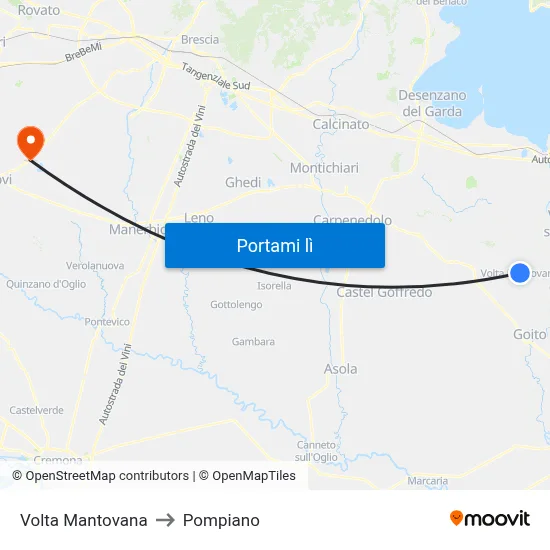 Volta Mantovana to Pompiano map