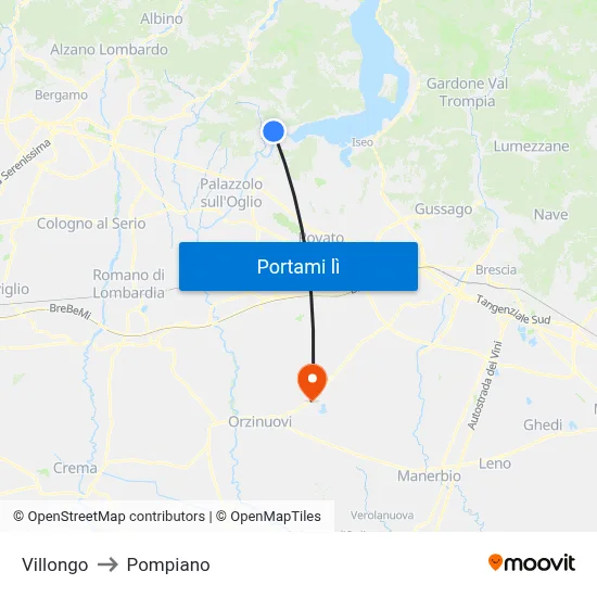 Villongo to Pompiano map