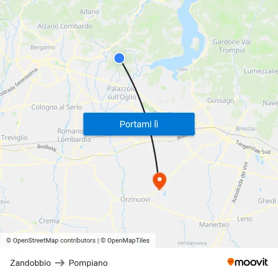 Zandobbio to Pompiano map