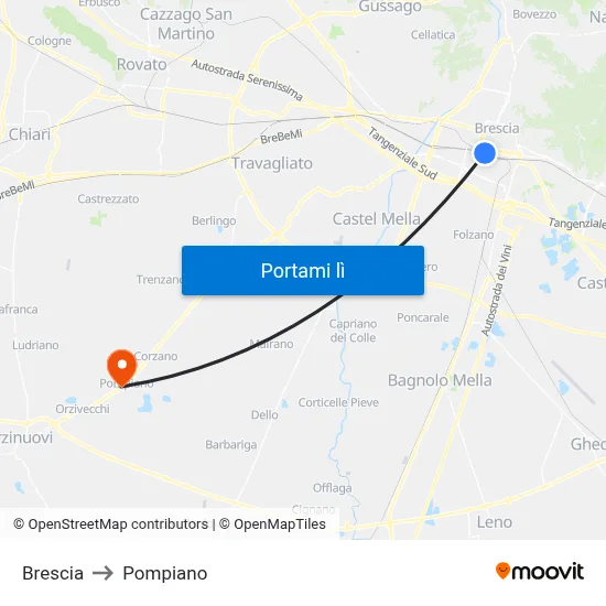 Brescia to Pompiano map