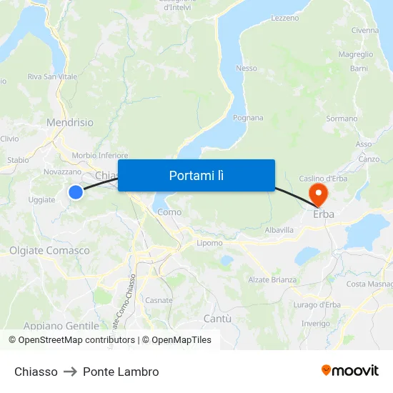 Chiasso to Ponte Lambro map