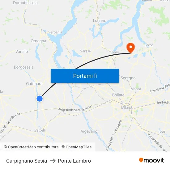 Carpignano Sesia to Ponte Lambro map