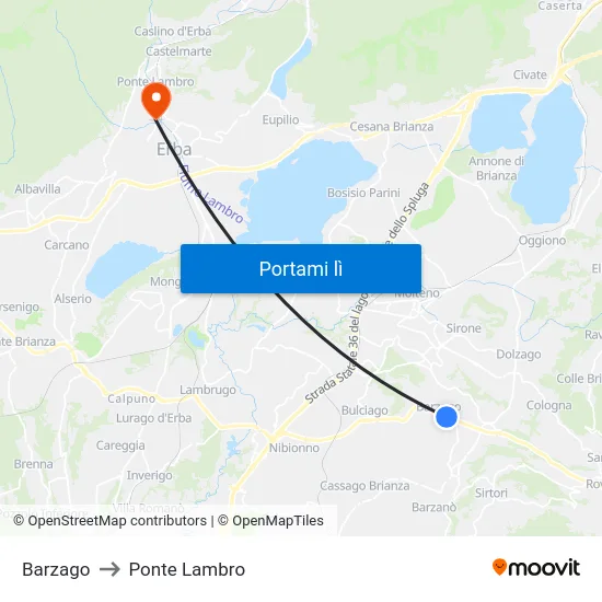 Barzago to Ponte Lambro map
