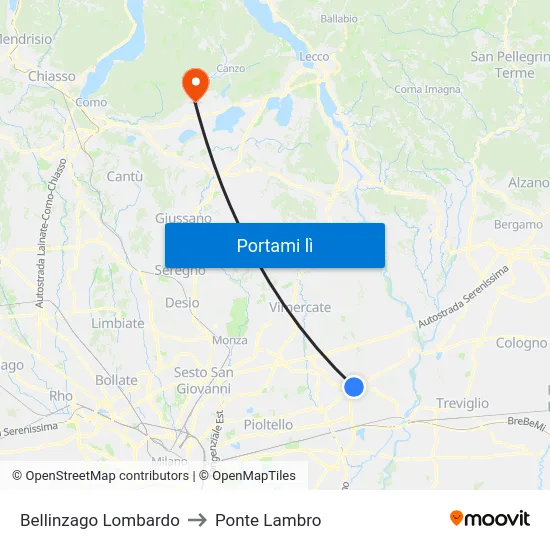Bellinzago Lombardo to Ponte Lambro map