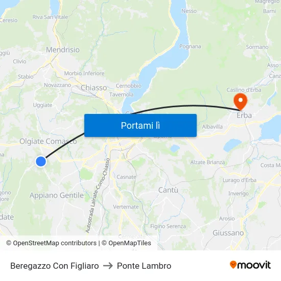 Beregazzo Con Figliaro to Ponte Lambro map
