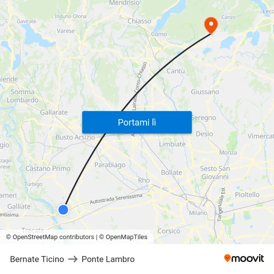 Bernate Ticino to Ponte Lambro map