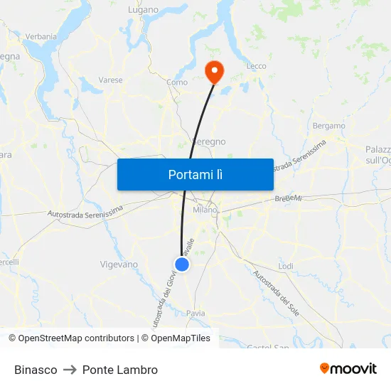 Binasco to Ponte Lambro map