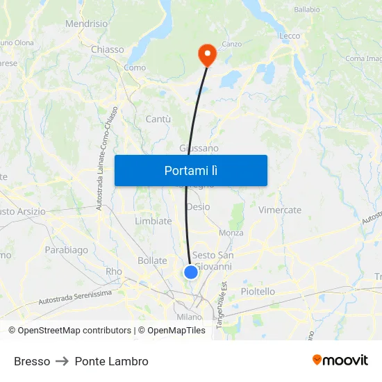 Bresso to Ponte Lambro map