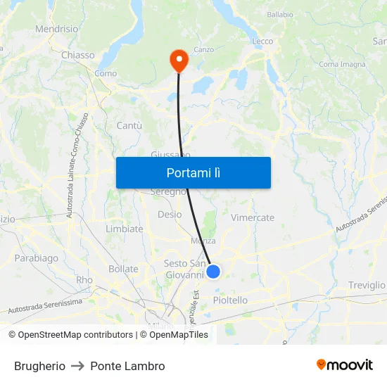 Brugherio to Ponte Lambro map