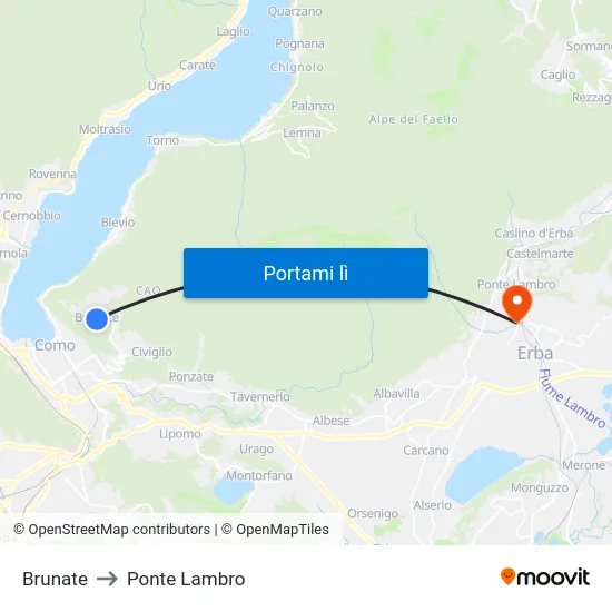 Brunate to Ponte Lambro map