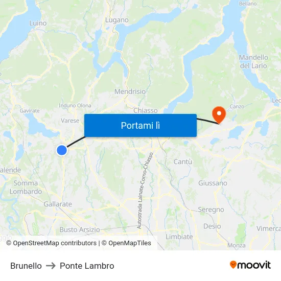 Brunello to Ponte Lambro map