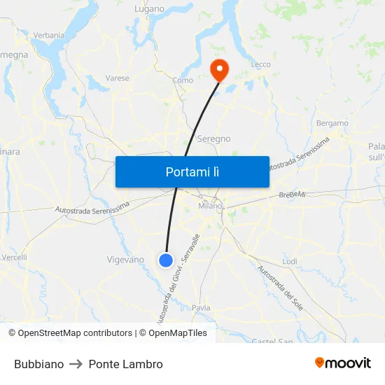 Bubbiano to Ponte Lambro map