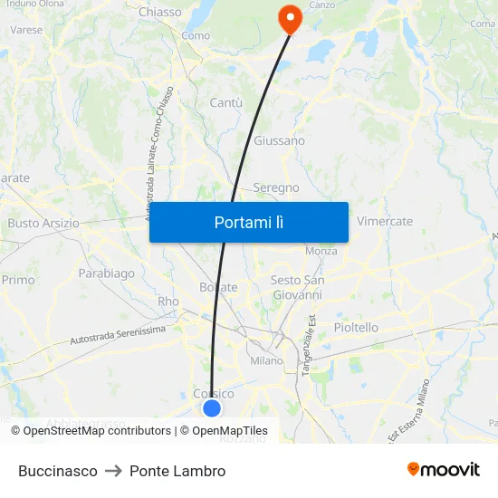 Buccinasco to Ponte Lambro map
