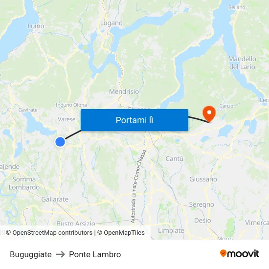Buguggiate to Ponte Lambro map