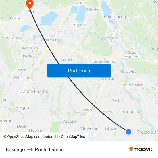 Busnago to Ponte Lambro map