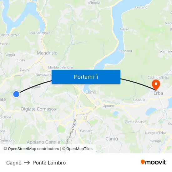 Cagno to Ponte Lambro map