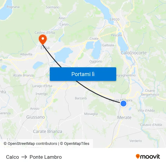 Calco to Ponte Lambro map