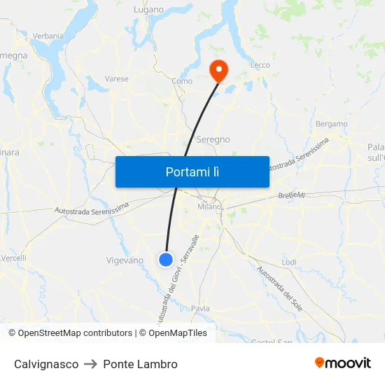 Calvignasco to Ponte Lambro map