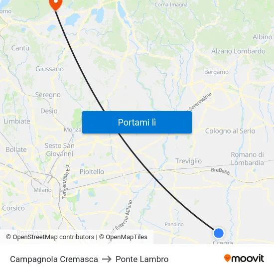 Campagnola Cremasca to Ponte Lambro map
