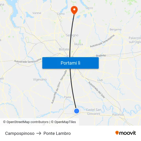 Campospinoso to Ponte Lambro map
