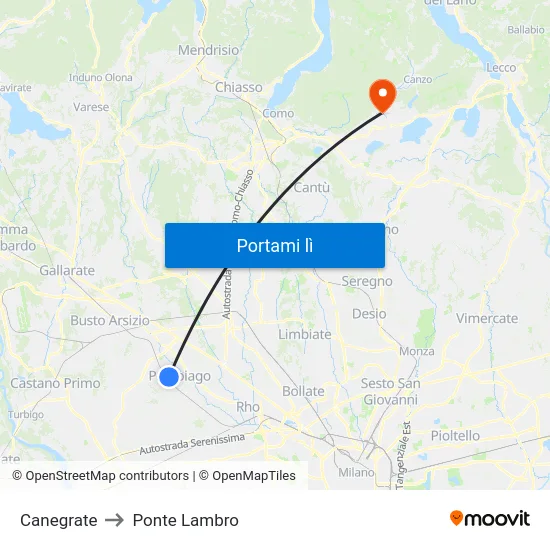 Canegrate to Ponte Lambro map