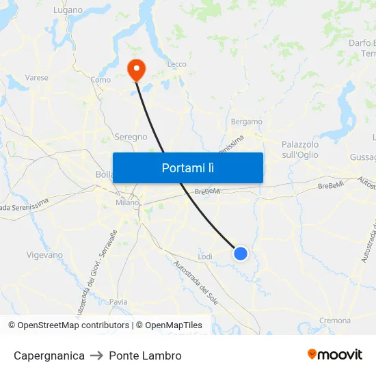 Capergnanica to Ponte Lambro map