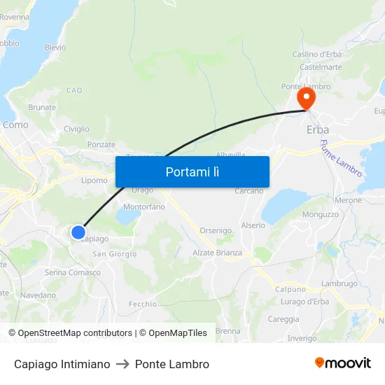 Capiago Intimiano to Ponte Lambro map