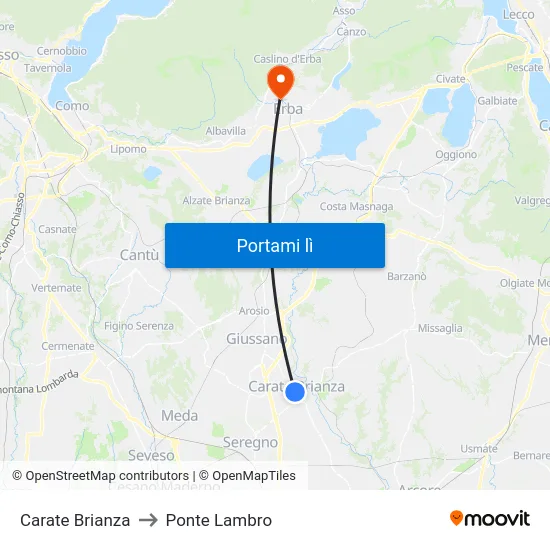 Carate Brianza to Ponte Lambro map