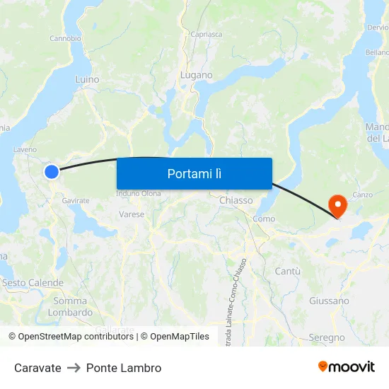 Caravate to Ponte Lambro map