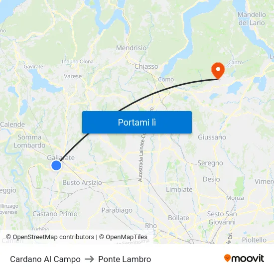 Cardano Al Campo to Ponte Lambro map