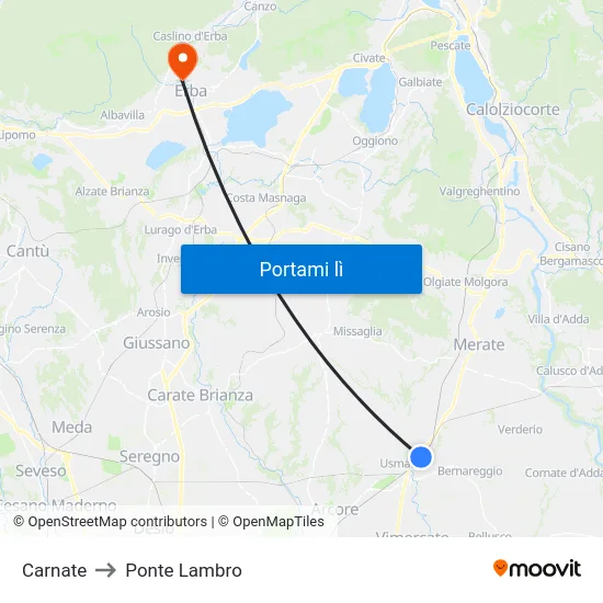 Carnate to Ponte Lambro map